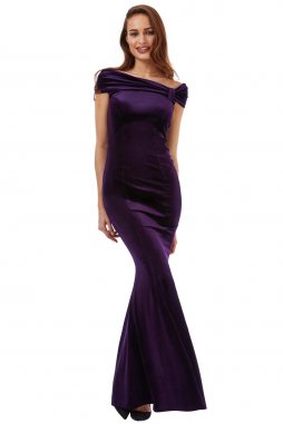Dlouhé luxusní plesové sametové šaty Doretta tmavě fialové