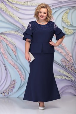 Luxusní společenské šaty pro plnoštíhlé Graziella tmavě modré dlouhé