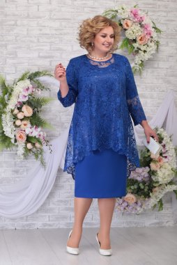 Luxusní společenské šaty pro plnoštíhlé Philippa modré s krajkovým svrškem