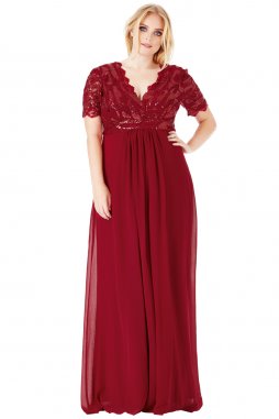 Společenské šaty pro plnoštíhlé Tiffanie vínově červené dlouhé