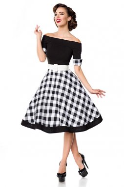 Rockabilly retro šaty Tinley černé s kostkovým vzorem