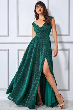 Luxusní společenské šaty Roxanna smaragdově zelené
