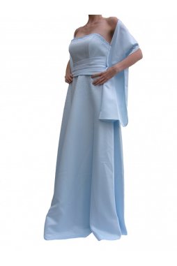 LDynasty luxusní společenské dlouhé šaty Minerva světle modré s šálou