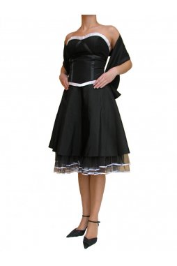 Dynasty luxusní společenské šaty Harriett černé s bílým lemováním s šálou