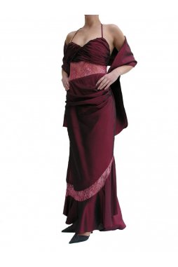 Dynasty luxusní společenské šaty Esmeralda vínově červené s šálou