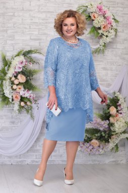 Luxusní společenské šaty pro plnoštíhlé Philippa světle modré s krajkovým svrškem