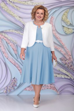 Luxusní společenské šaty pro plnoštíhlé Fortunata světle modré s bílým kabátkem