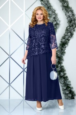 Luxusní společenské šaty pro plnoštíhlé Annabella tmavě modré dlouhé s krajkovým kabátkem