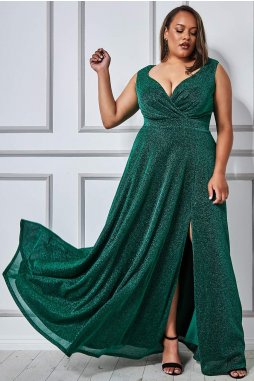 Luxusní dlouhé společenské šaty pro plnoštíhlé Roxanna smaragdově zelené