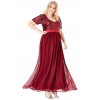 Luxusní plesové šaty pro plnoštíhlé Contessa vínově červené dlouhé zboku