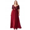 Luxusní plesové šaty pro plnoštíhlé Contessa vínově červené dlouhé 2