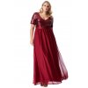 Luxusní plesové šaty pro plnoštíhlé Contessa vínově červené dlouhé zboku 2