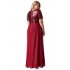 Luxusní plesové šaty pro plnoštíhlé Contessa vínově červené dlouhé zezadu 2