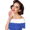 Rockabilly retro šaty Tinley modré s bílými puntíky detail