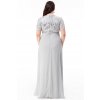 Společenské šaty pro plnoštíhlé Tiffanie stříbrno-světle šedé dlouhé zezadu