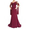 Dynasty luxusní společenské dlouhé šaty Marianne vínově červené s šálou