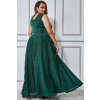 Luxusní dlouhé společenské šaty pro plnoštíhlé Roxanna smaragdově zelené zezadu