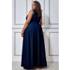 Luxusní dlouhé společenské šaty pro plnoštíhlé Roxanna tmavě modré zezadu