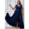Luxusní dlouhé společenské šaty pro plnoštíhlé Roxanna tmavě modré