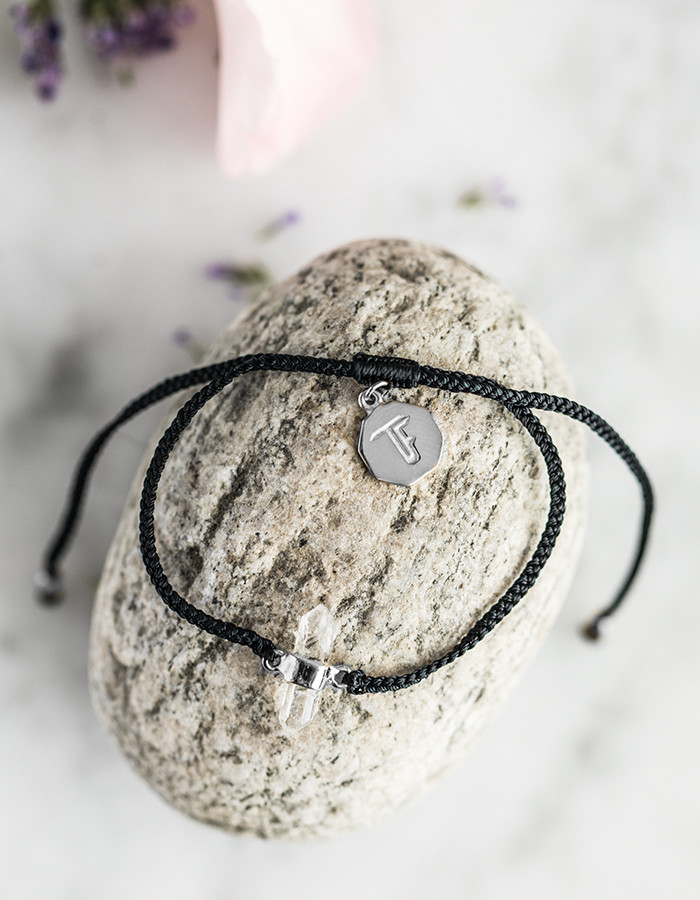Náramek quartz crystal bracelet -black/silver