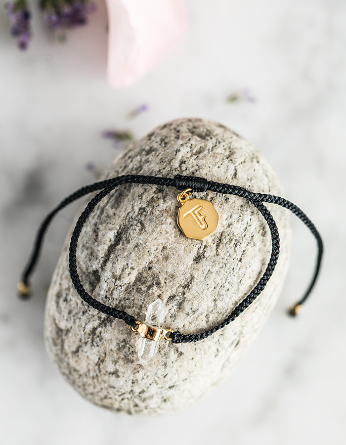 Náramek quartz crystal bracelet -black/gold