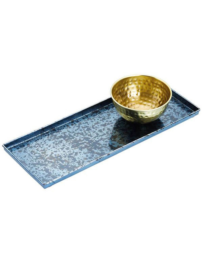 Artesà Blue Galvanised Serving Platter with Brass Serving Bowl