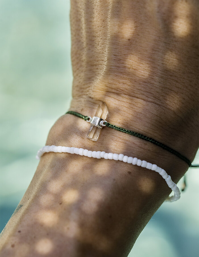 Náramek quartz crystal olive green/silver