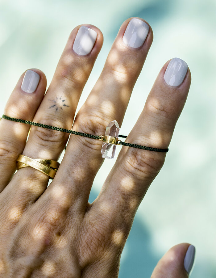 Náramek quartz crystal olive green/gold
