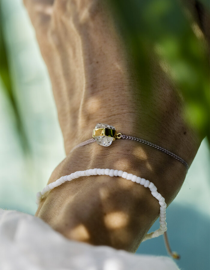 Náramek diamond quartz crystal pink/gold