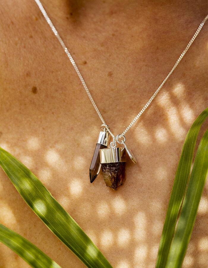 Náhrdelník smokey quartz & citrine - silver