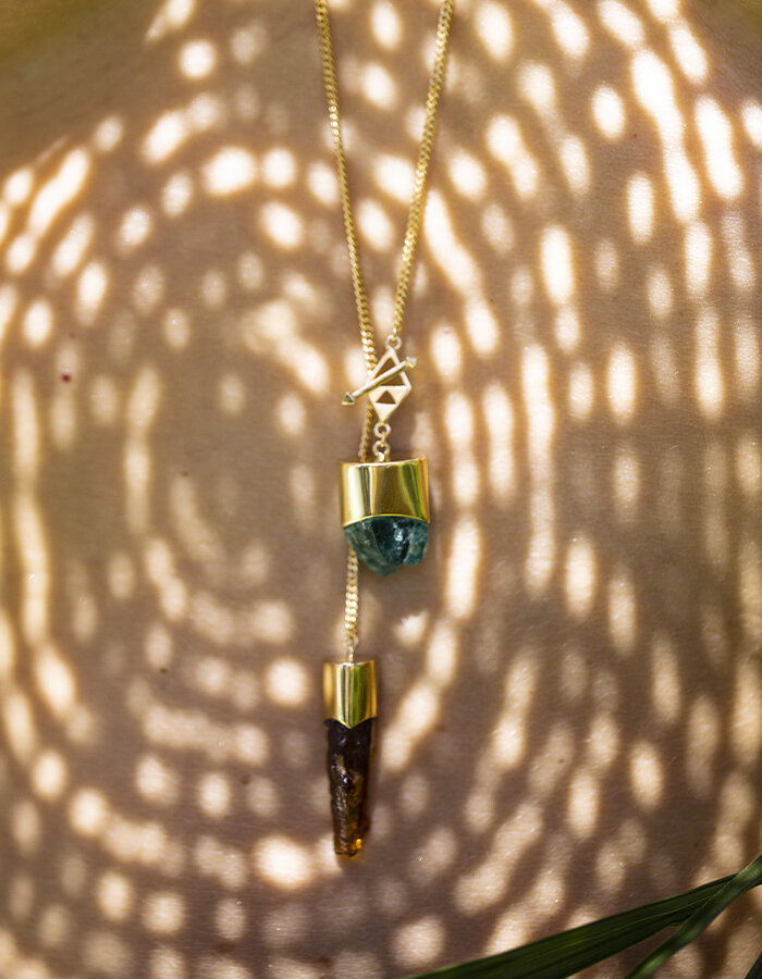 Náhrdelník Long apatite & citrine - gold