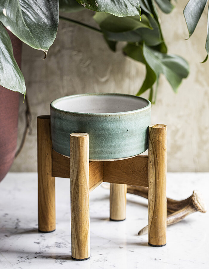 Ceramic bowl for teak stand Medium Single / Green