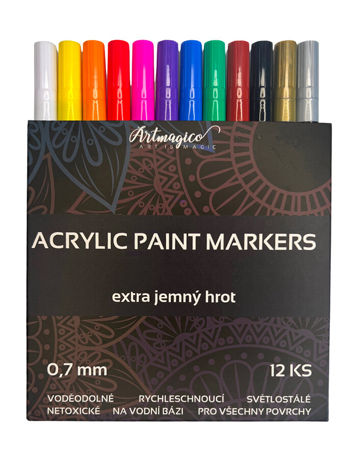 Set of acrylic markers with extra thin tip 12 pcs