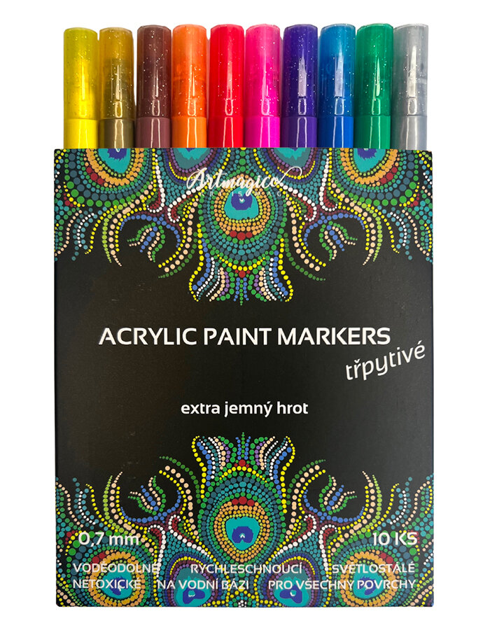 Set of acrylic markers with extra thin tip Glittery