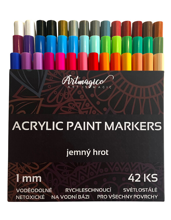 Set of acrylic markers with fine tip (1 mm) 42 pcs