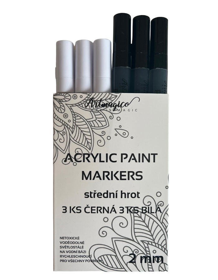 Set of acrylic markers black and white 2-3 mm