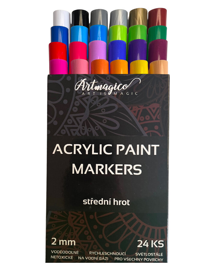 Set of acrylic markers with medium tip (2 mm) 24 pcs