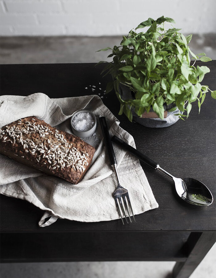Fork and spoon for salad Black