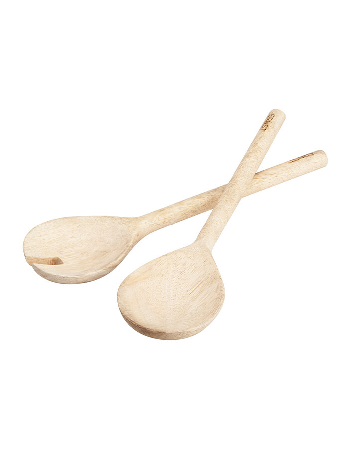 Fork and spoon for salad wood