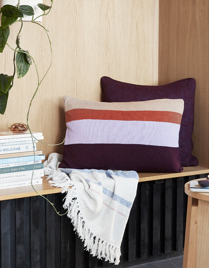 Line Knitted Cushion Sand/Orange/Purple/Burgundy