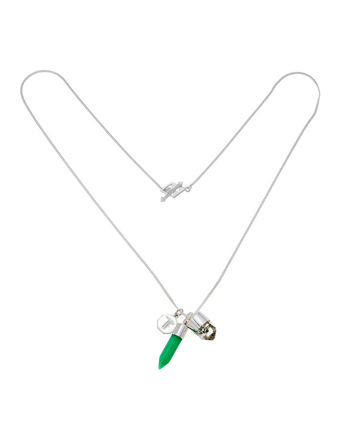 Náhrdelník Super Power Charm Chrysoprase Diamond Quartz Silver