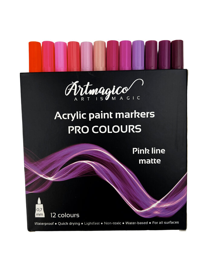 Set of acrylic markers Pro Line Pink 12 pcs