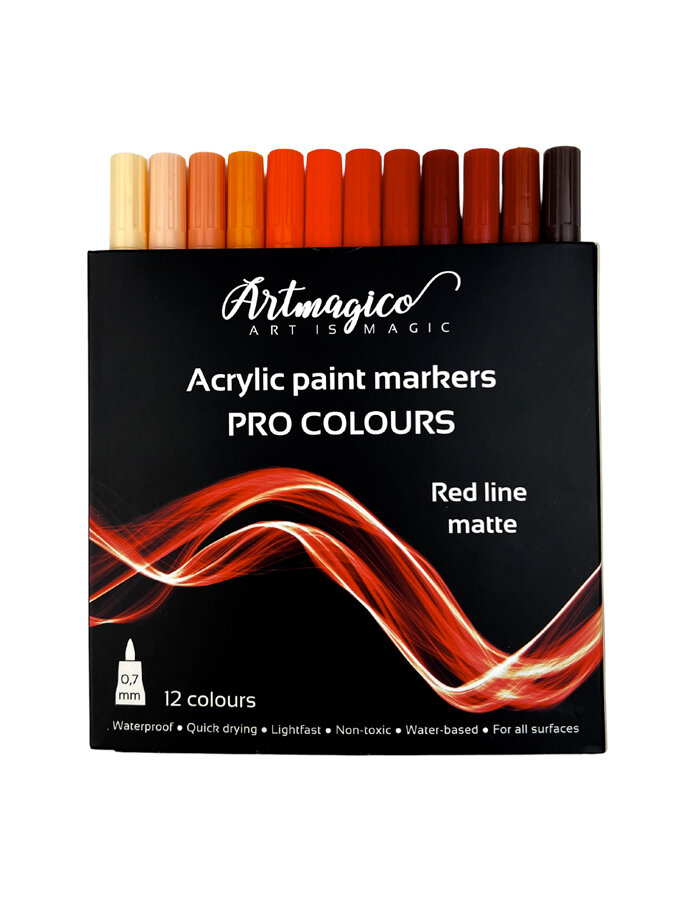 Set of acrylic markers Pro Line Red 12 pcs