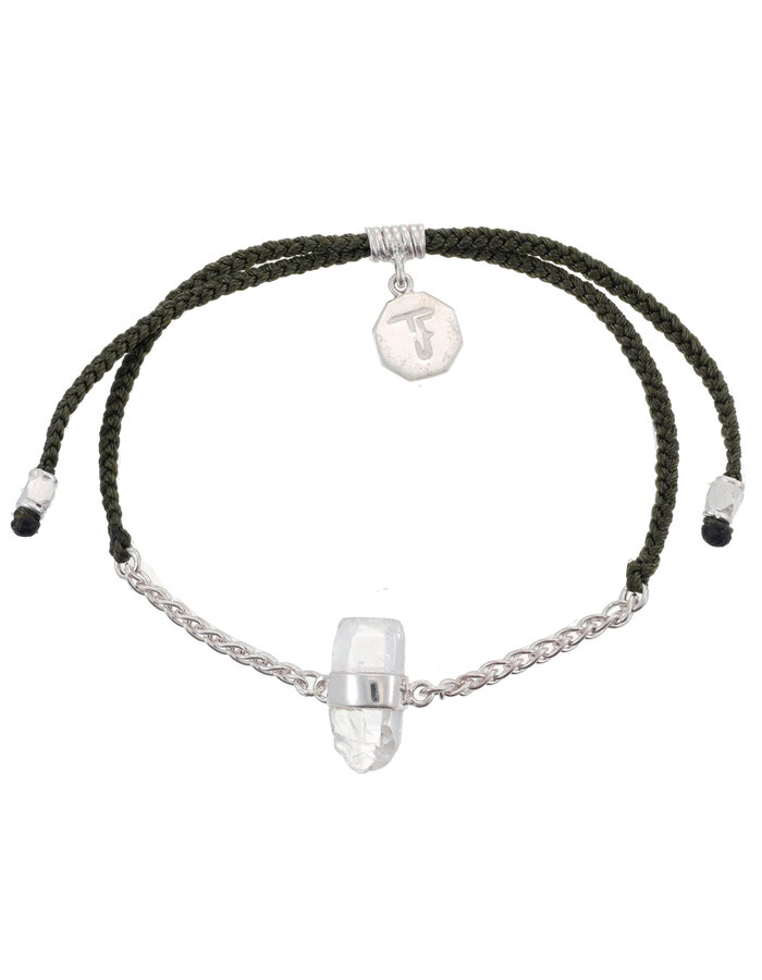 Náramek Chain & Cord Quartz Olive Green Silver