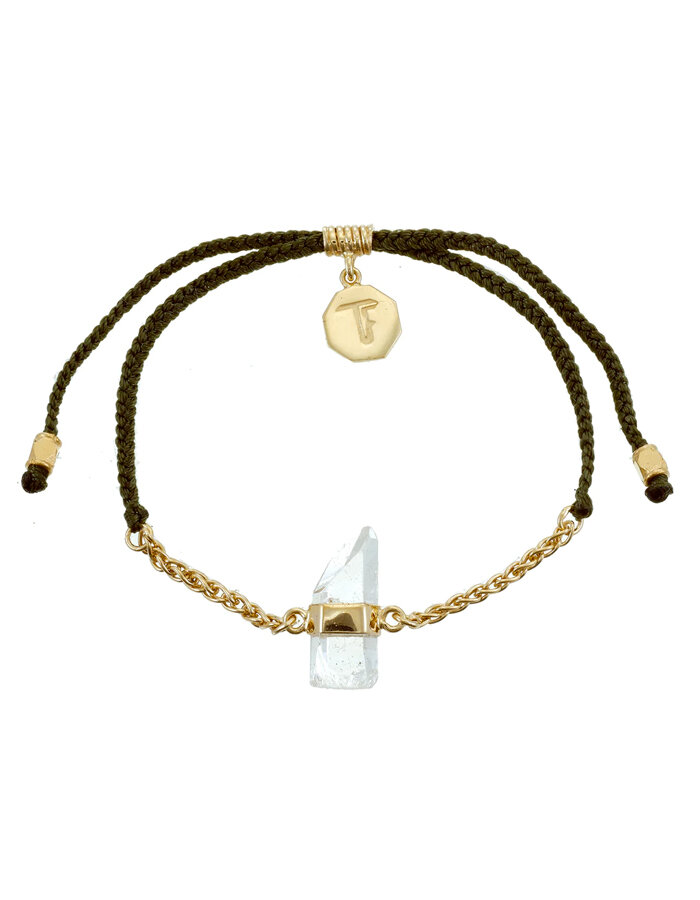 Bracelet Chain & Cord Crystal Quartz Olive Green Gold