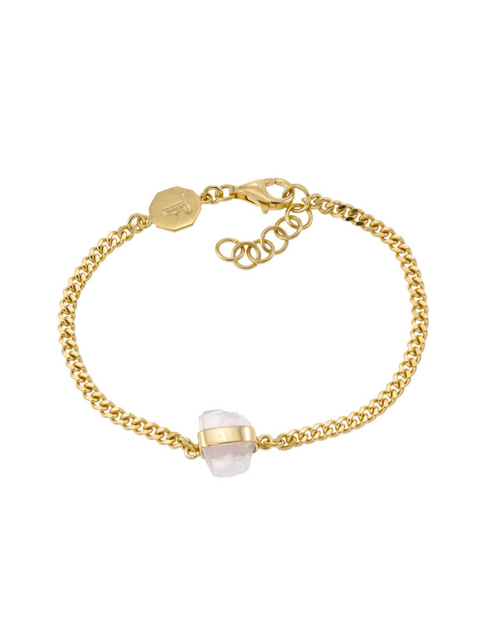Náramek Rough Gem Chain Rose Quartz pozlacený