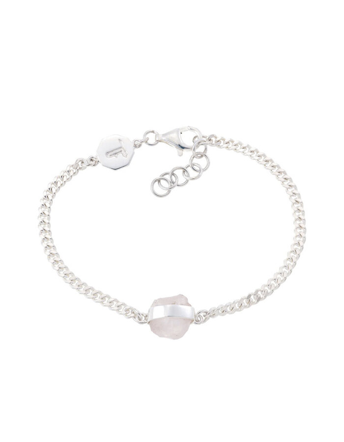 Náramek Rough Gem Chain Rose Quartz Silver