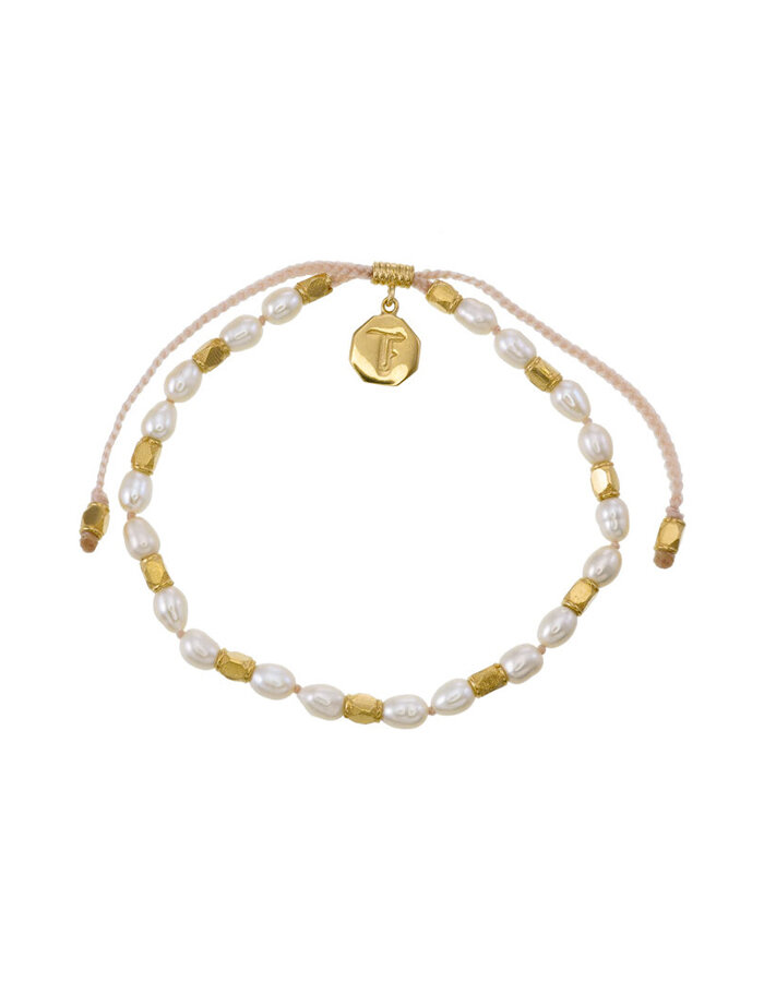Bracelet Mini Pearls Knotted Pale Pink Cord Gold