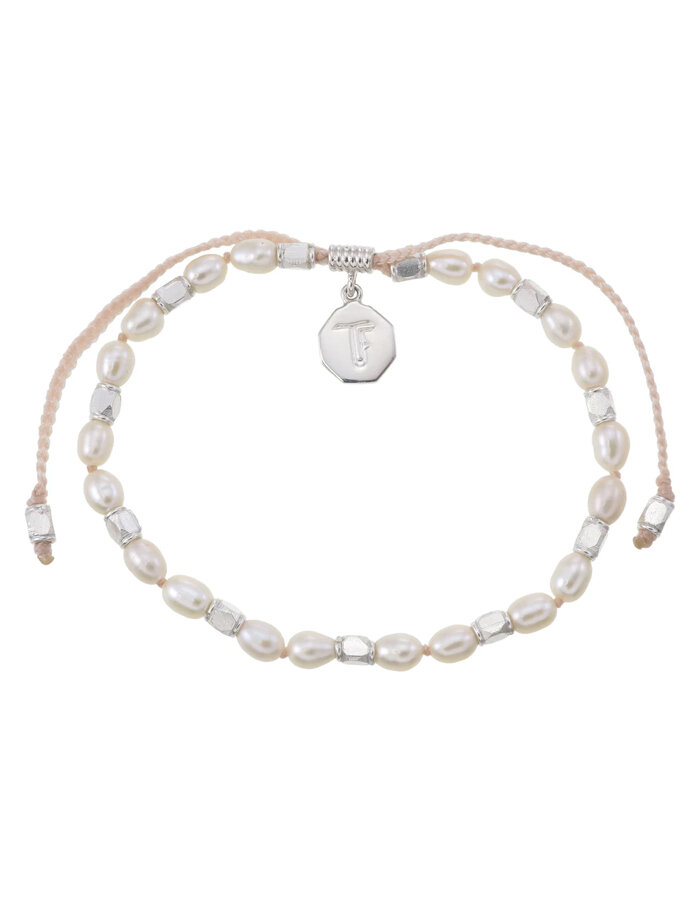 Náramek Mini Pearls Knotted Pale Pink Cord Silver