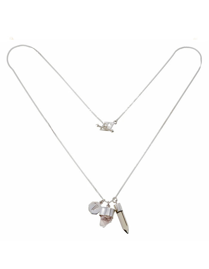 Super Power Charm Necklace Rose with Smoky Quartz Silver